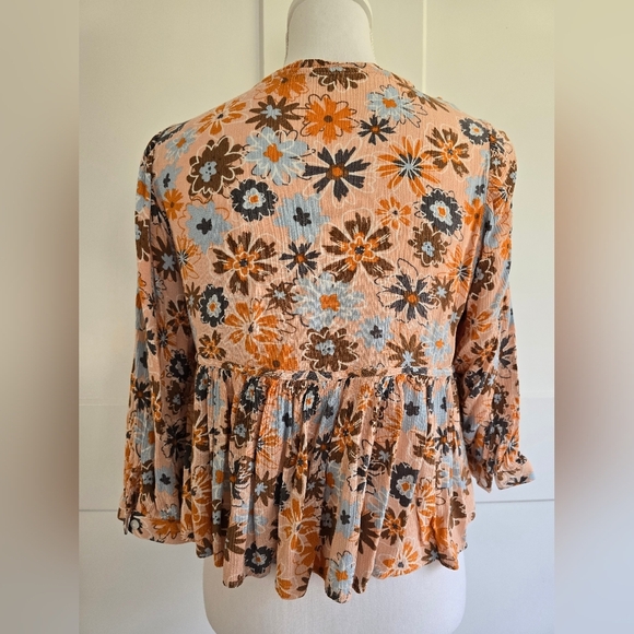 Floral Boho Women's Top - Orange and Brown - Picture 2 of 6